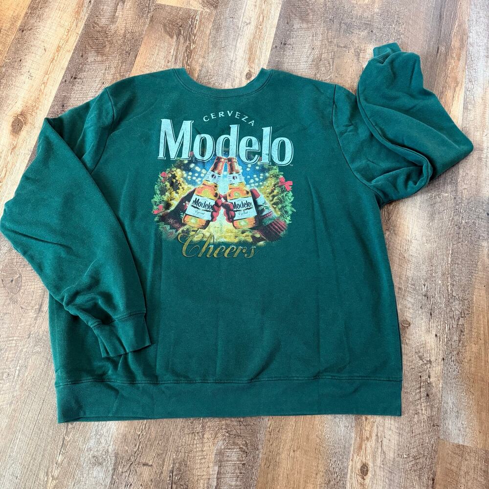 Modelo Cheers Sweatshirt XL Green Graphic Pullover Beer Logo Casual Streetwear